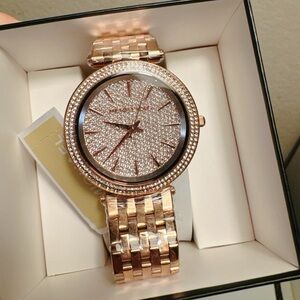 NEW MICHAEL KORS ROSE GOLD TONE+PAVE CRYSTALS DIAL,WATCH-MK3439
